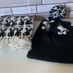 Playboy Bunny Black and White Print Warm Winter Scarf Wool/Acrylic hand knitted